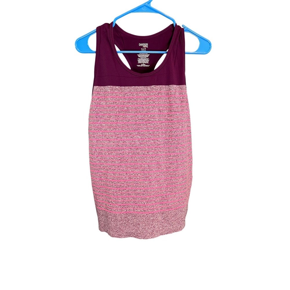 Danskin Now Women's L G 12-14 Athletic Tank Top Racerback Burgundy Pink Stripe